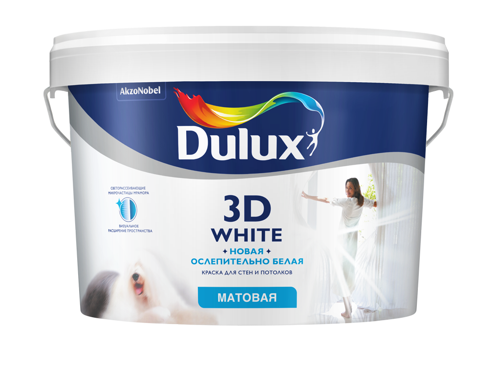 Купить краска для стен и потолков dulux 3d white (дулюкс 3д) ослепительно белая 3d white от официального дилера DULUX (ДЮЛАКС)
